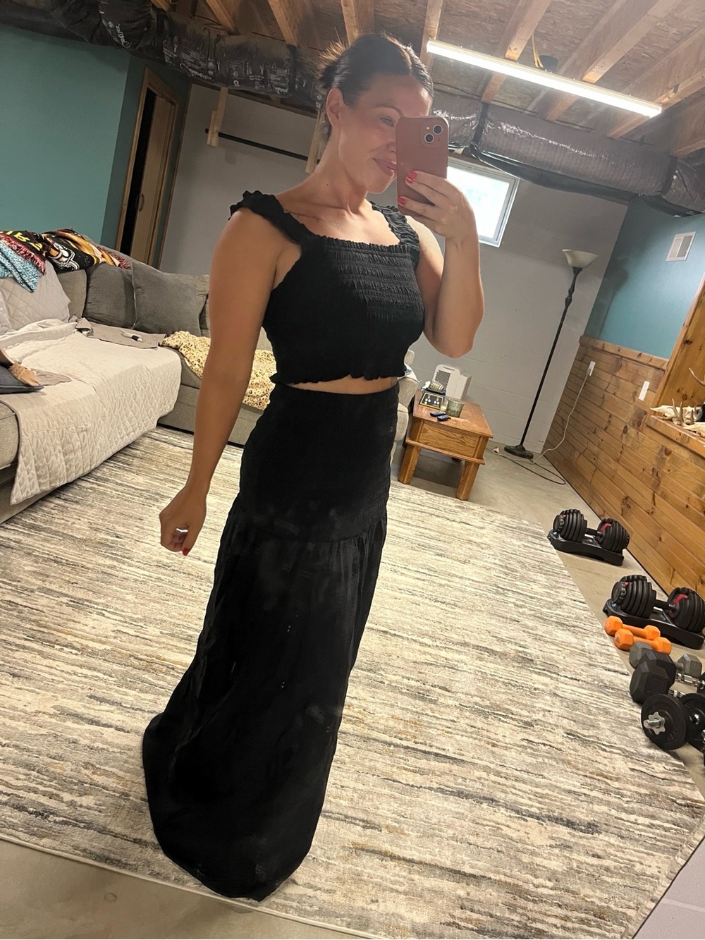 Motherhood Black Smocked Two-Piece Maxi Set - READ DESCRIPTION